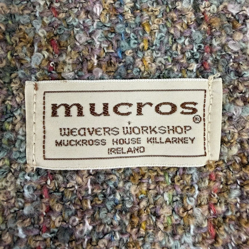 Mucros Weavers Scarf Ireland Multi Color Boucle Fringed Wool Blend Warm Cozy
